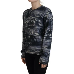Black Long Sleeve Thunder Sky Print Casual Sweater