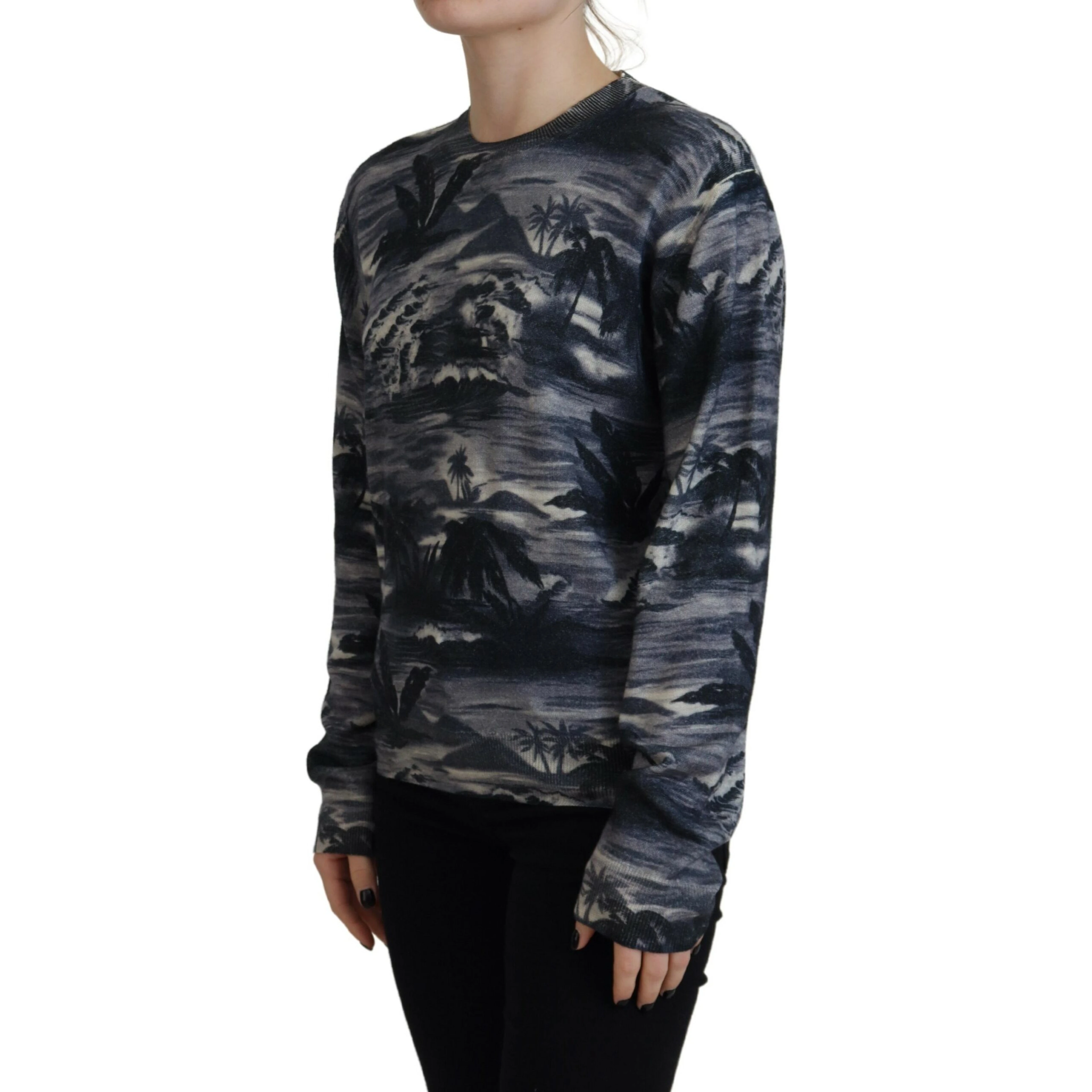 Black Long Sleeve Thunder Sky Print Casual Sweater