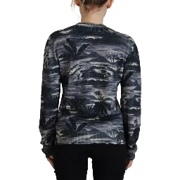 Black Long Sleeve Thunder Sky Print Casual Sweater