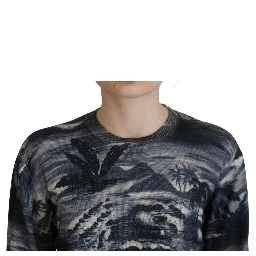 Black Long Sleeve Thunder Sky Print Casual Sweater
