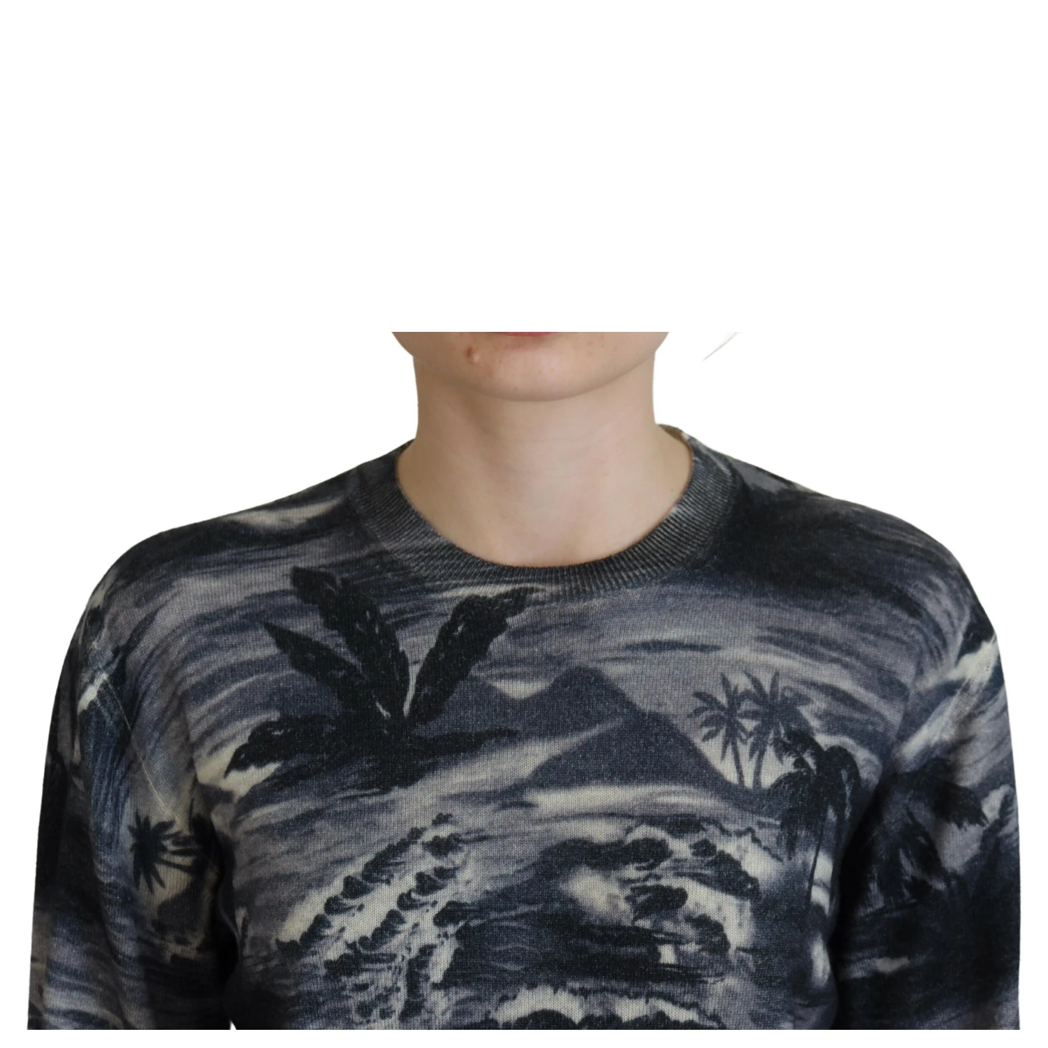 Black Long Sleeve Thunder Sky Print Casual Sweater