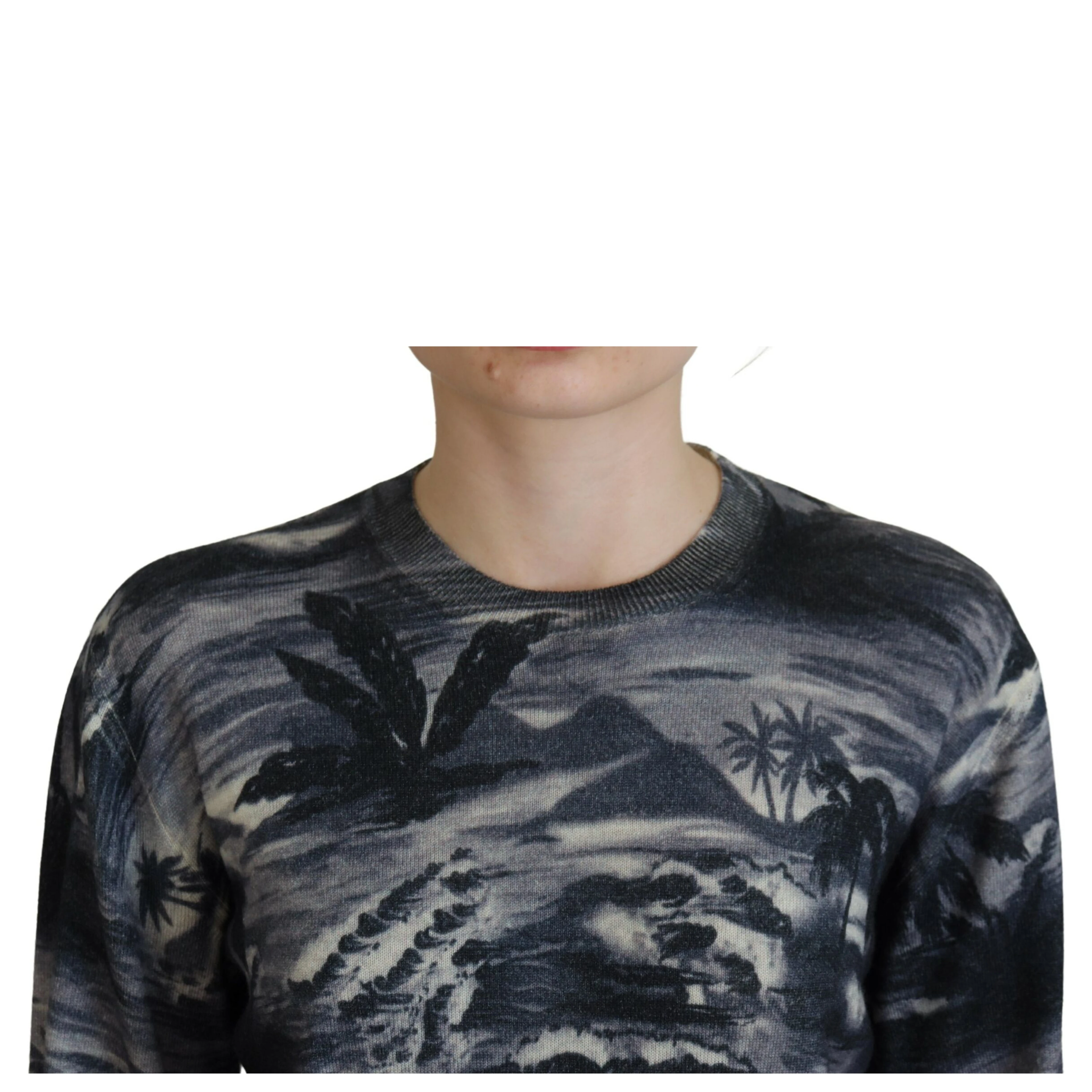 Black Long Sleeve Thunder Sky Print Casual Sweater