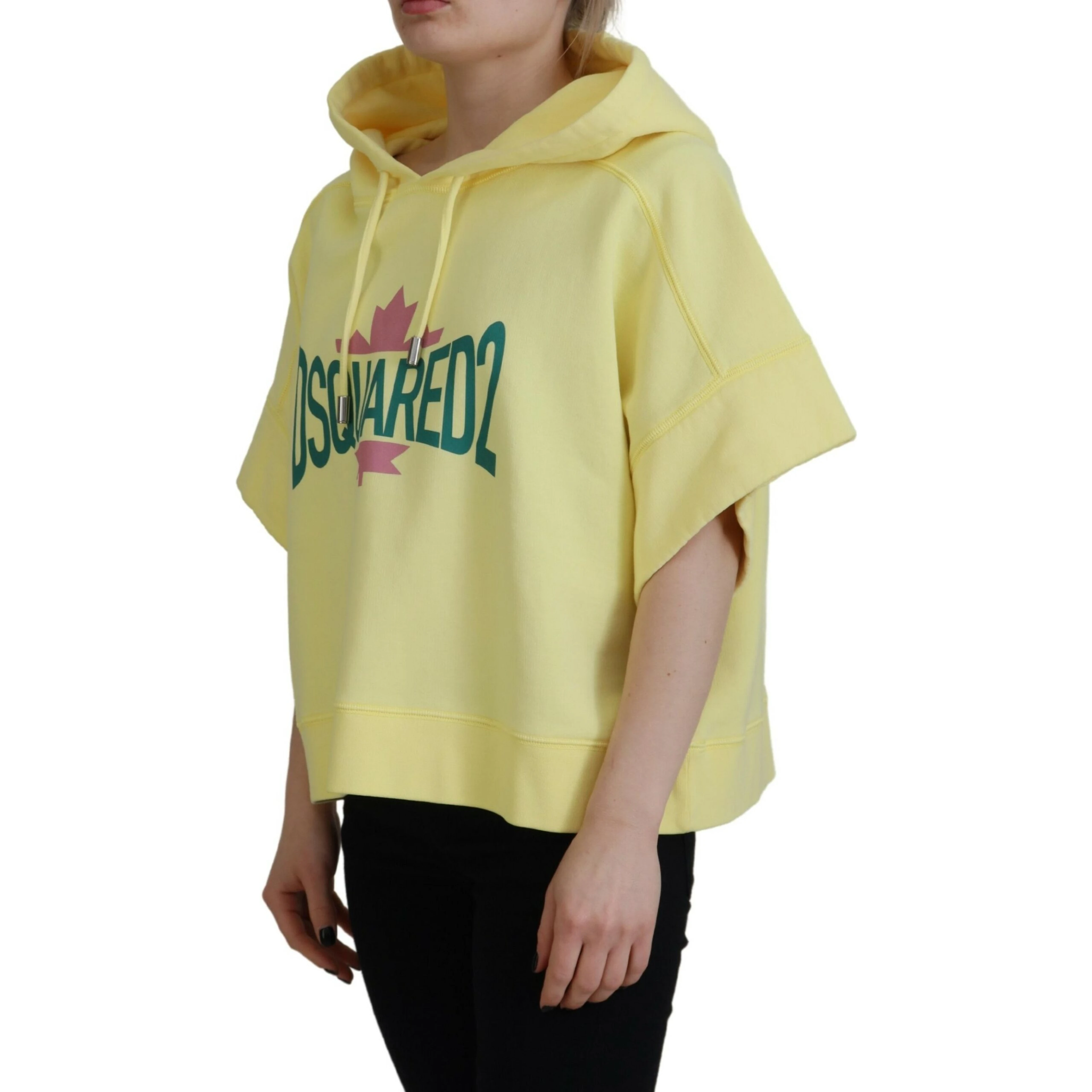 Yellow Logo Print Cotton Hoodie Sweatshirt Sweater