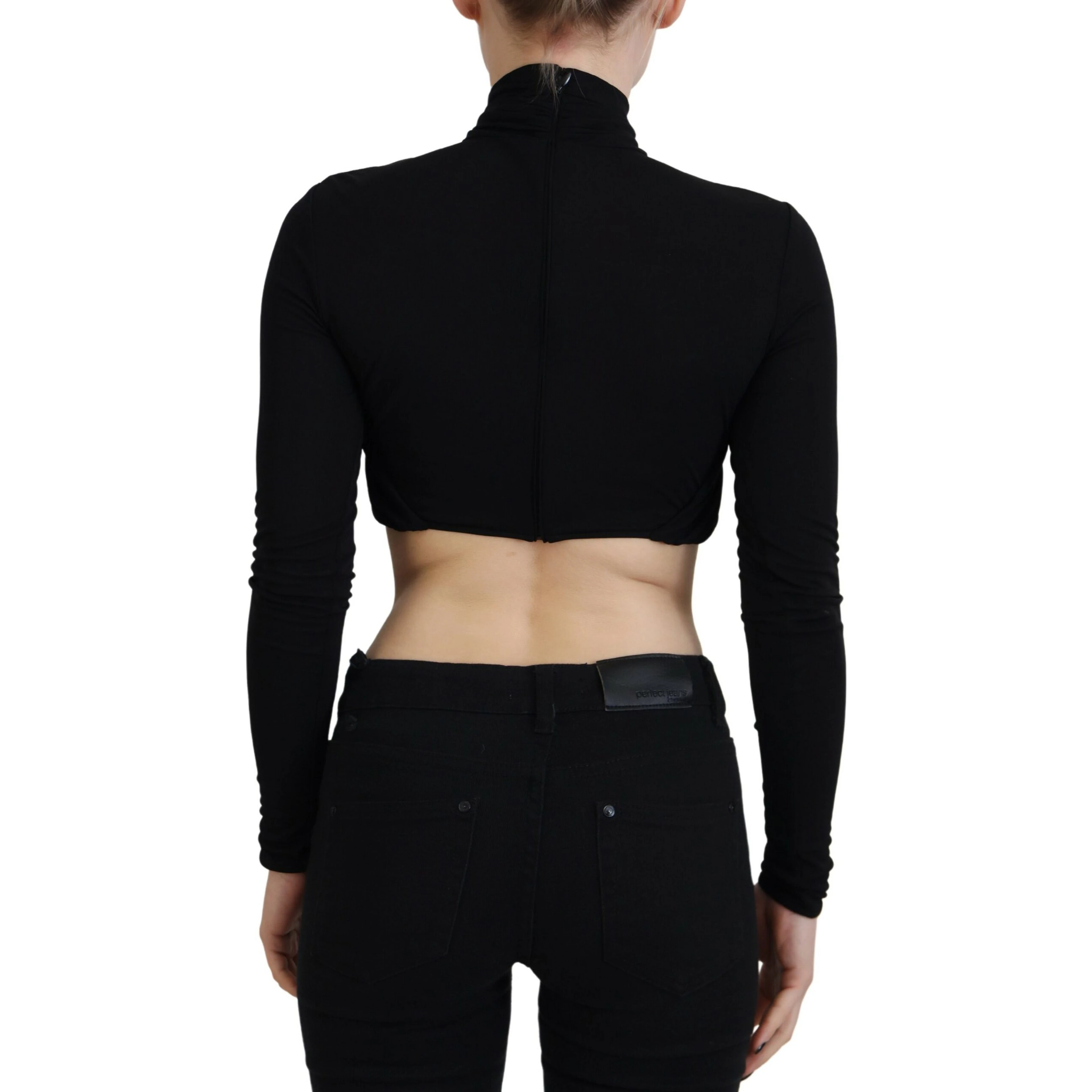 Black Cut Out Viscose Cropped Long Sleeves Top