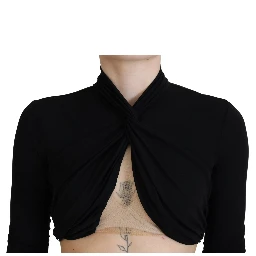 Black Cut Out Viscose Cropped Long Sleeves Top