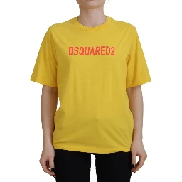 Yellow Logo Print Cotton Crewneck Easy Tee T-shirt
