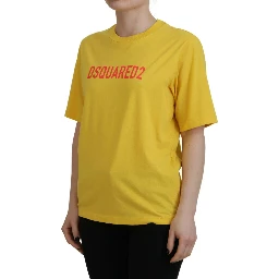 Yellow Logo Print Cotton Crewneck Easy Tee T-shirt