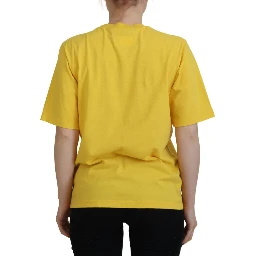 Yellow Logo Print Cotton Crewneck Easy Tee T-shirt