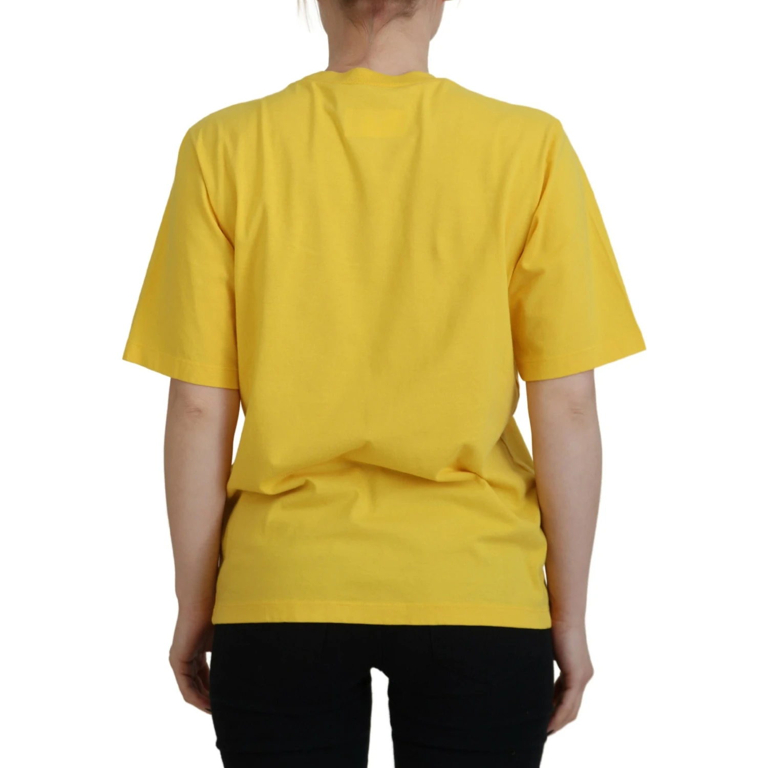 Yellow Logo Print Cotton Crewneck Easy Tee T-shirt