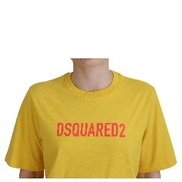 Yellow Logo Print Cotton Crewneck Easy Tee T-shirt