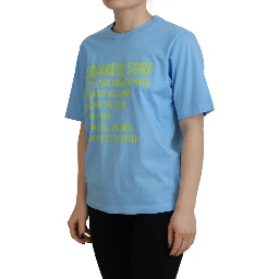 Blue Logo Print Cotton Crewneck Short Sleeve T-shirt