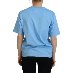 Blue Logo Print Cotton Crewneck Short Sleeve T-shirt