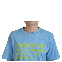 Blue Logo Print Cotton Crewneck Short Sleeve T-shirt