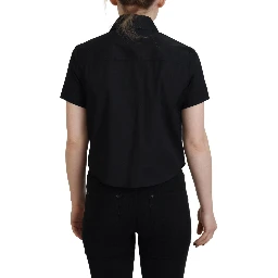 Black Collared Button Down Short Sleeves Polo Top