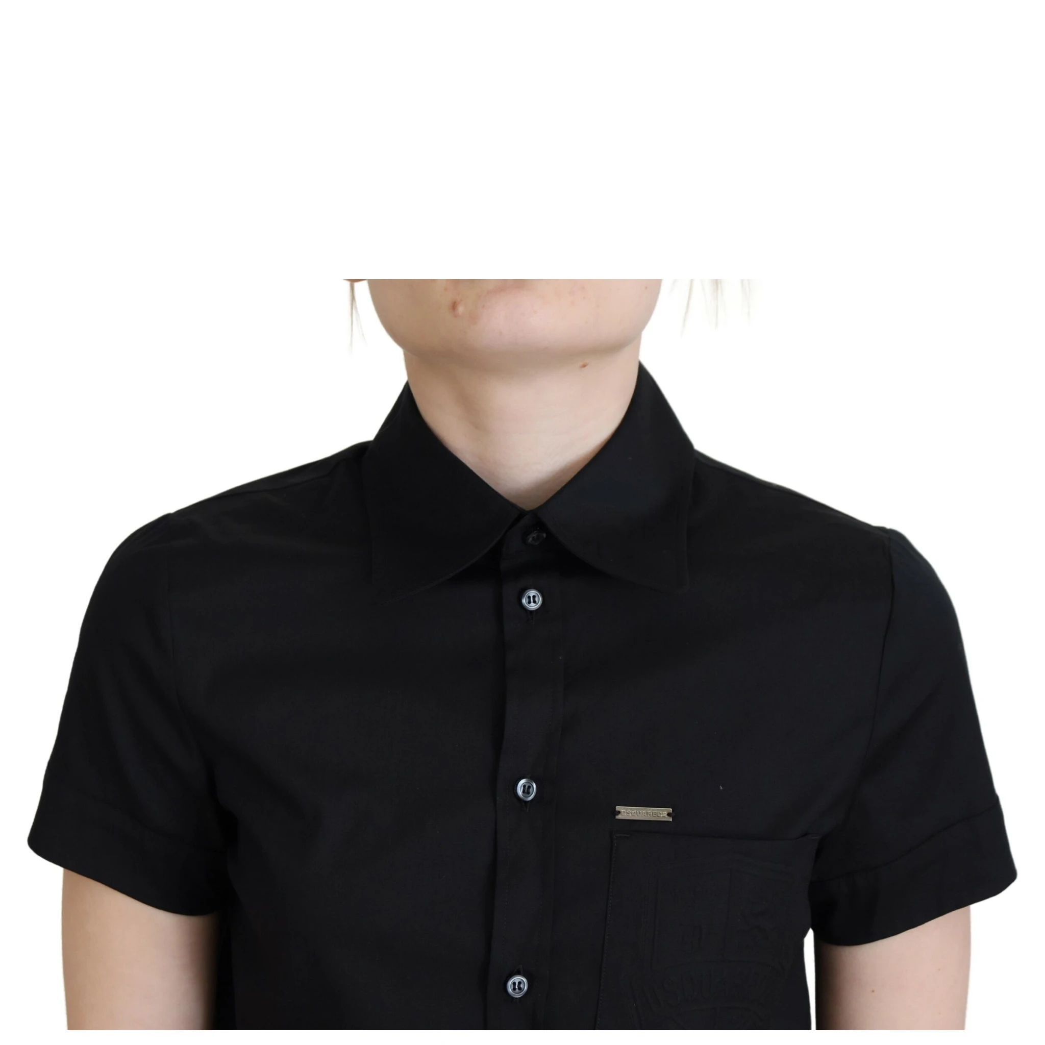 Black Collared Button Down Short Sleeves Polo Top