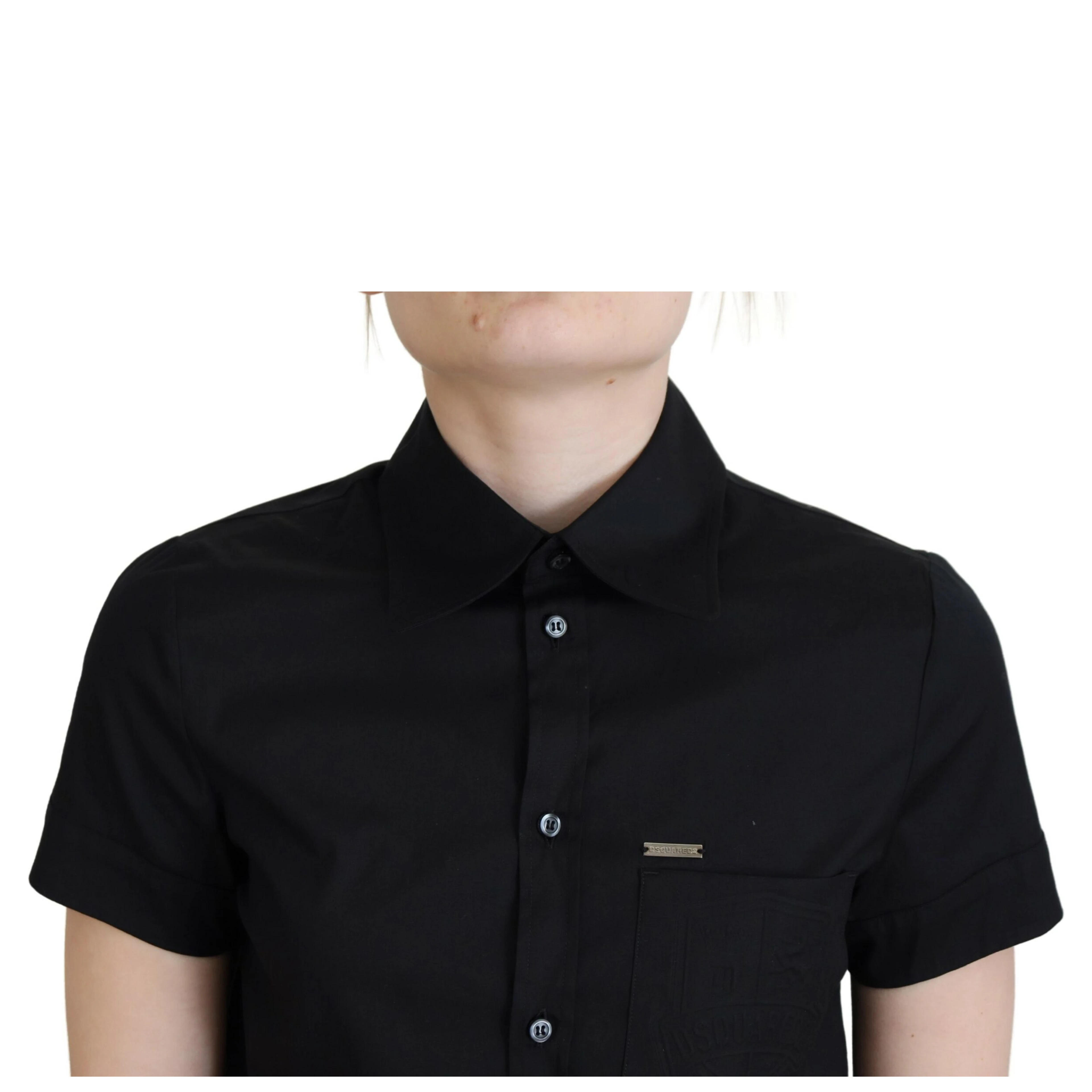 Black Collared Button Down Short Sleeves Polo Top