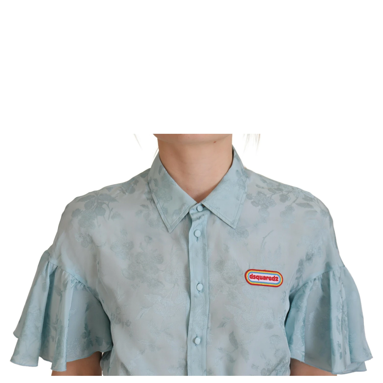 Blue Collared Button Down Short Sleeve Cropped Top