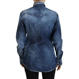 Blue Washed Cotton Button Down Collared Denim Shirt