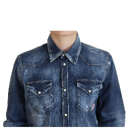 Blue Washed Cotton Button Down Collared Denim Shirt
