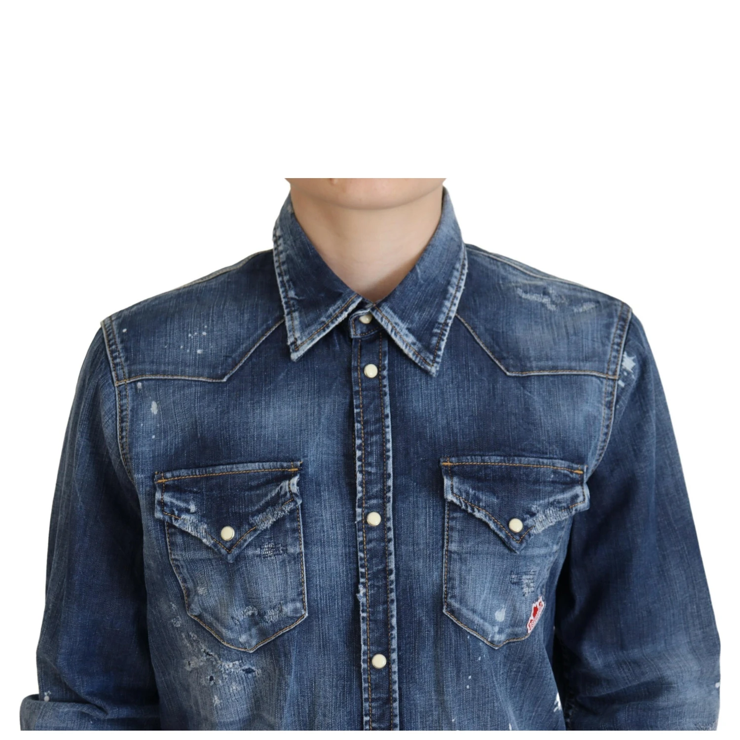 Blue Washed Cotton Button Down Collared Denim Shirt