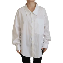 White Cotton Button Down Collared Dress Shirt Top