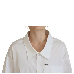 White Cotton Button Down Collared Dress Shirt Top