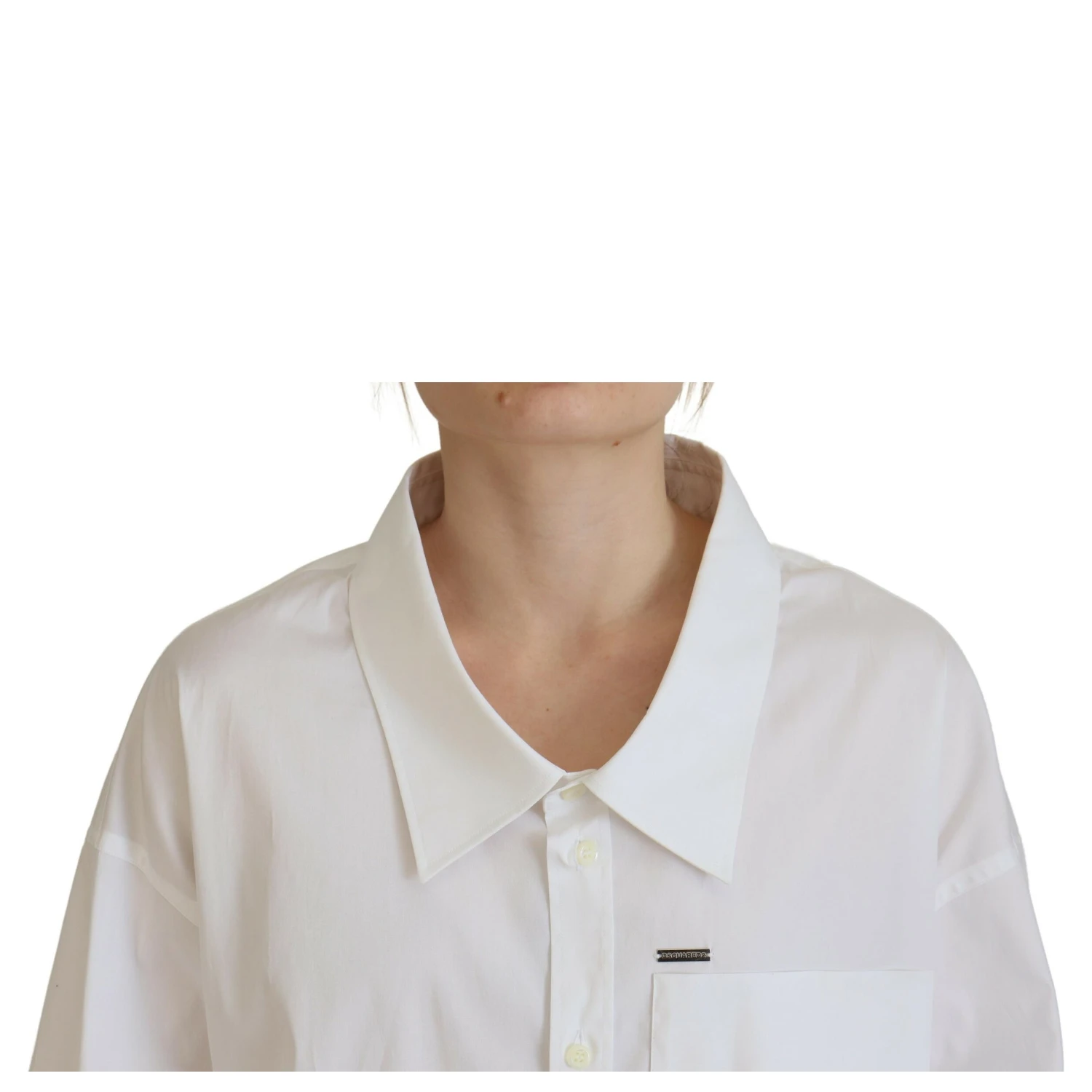 White Cotton Button Down Collared Dress Shirt Top