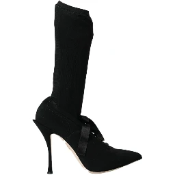 Black Stiletto Heels Mid Calf Boots Shoes