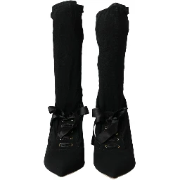 Black Stiletto Heels Mid Calf Boots Shoes