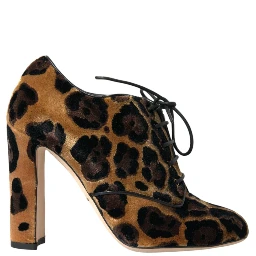 Brown Leopard Hair Lace Up Booties Shoes