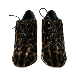 Brown Leopard Hair Lace Up Booties Shoes