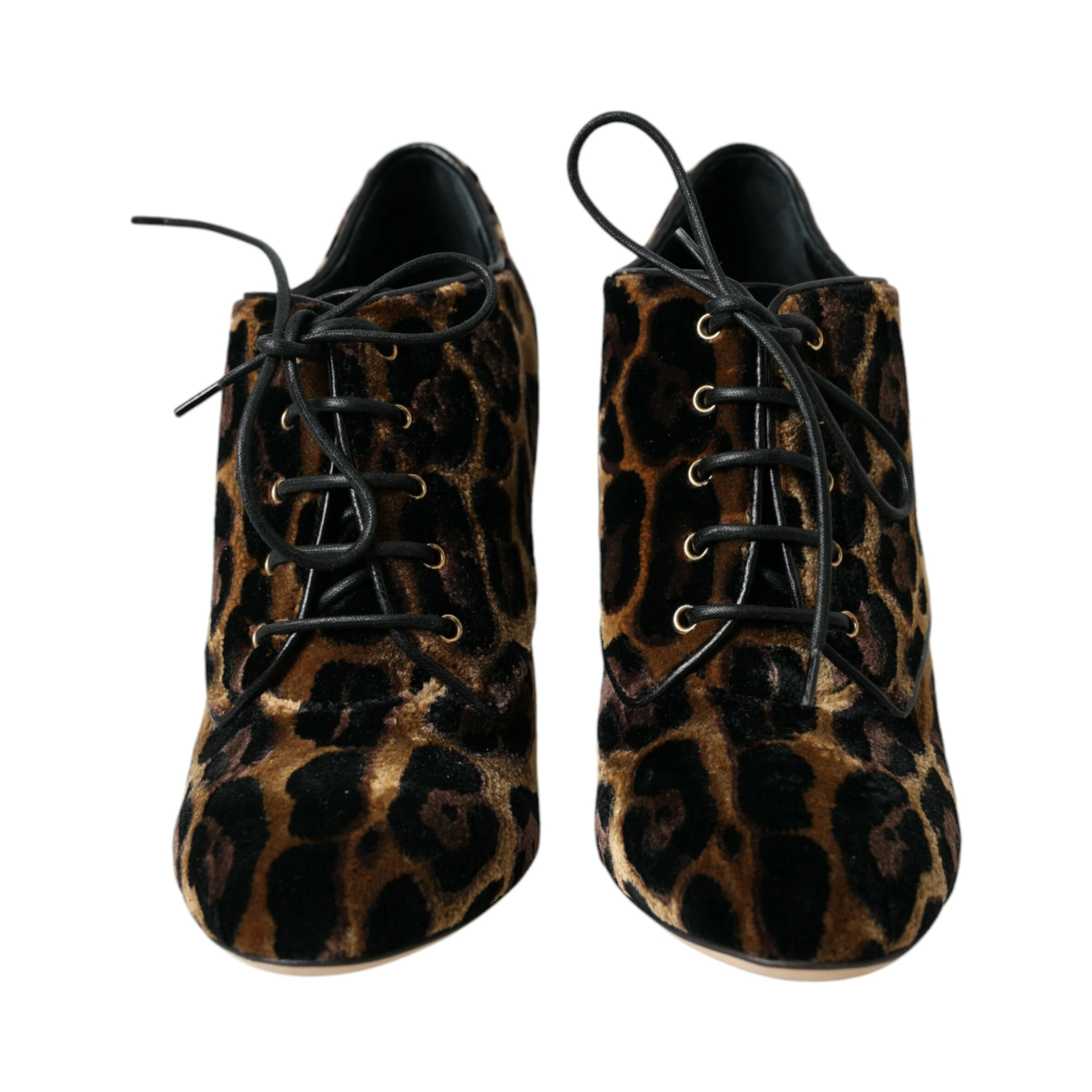 Brown Leopard Hair Lace Up Booties Shoes