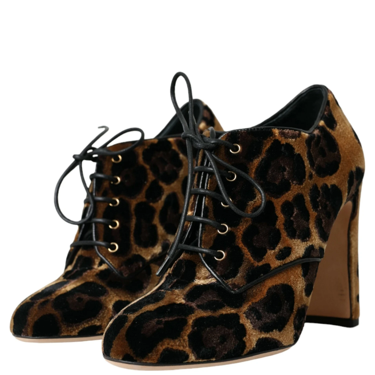 Brown Leopard Hair Lace Up Booties Shoes