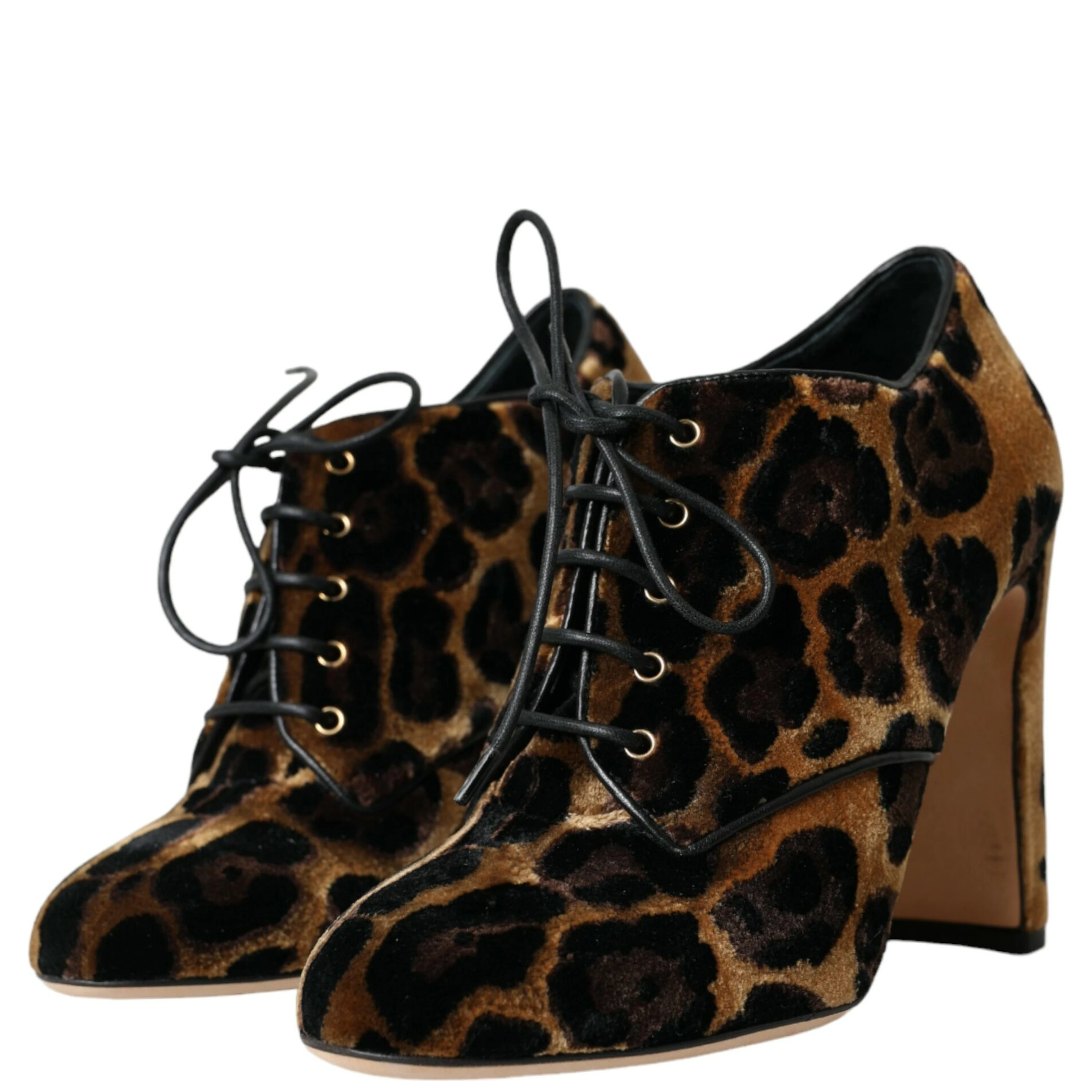 Brown Leopard Hair Lace Up Booties Shoes