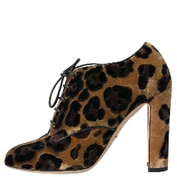 Brown Leopard Hair Lace Up Booties Shoes