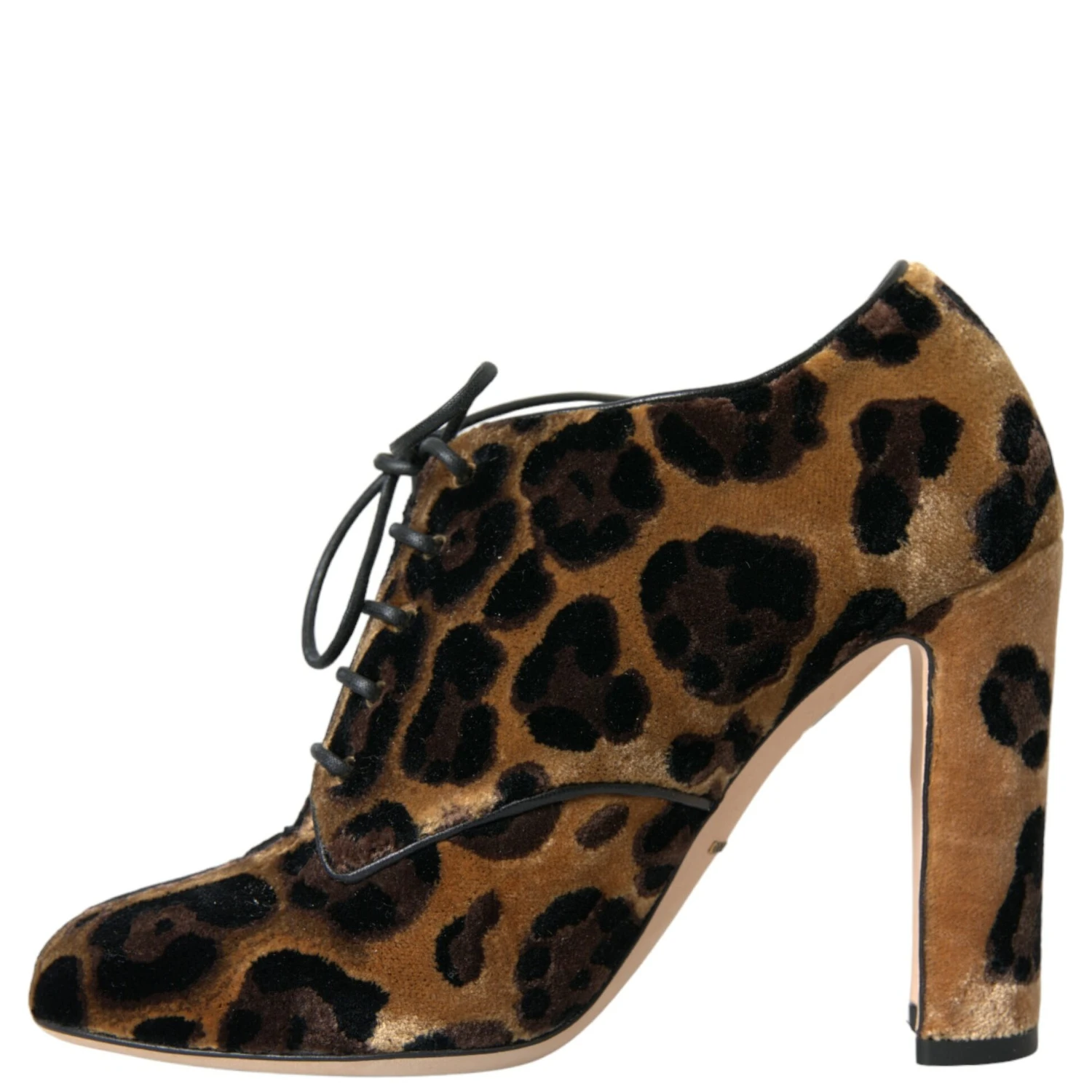 Brown Leopard Hair Lace Up Booties Shoes
