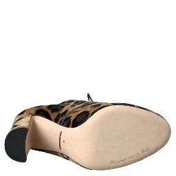 Brown Leopard Hair Lace Up Booties Shoes