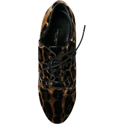 Brown Leopard Hair Lace Up Booties Shoes