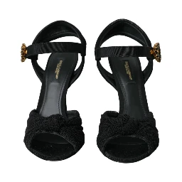 Black Suede Embellished Heels Sandals Shoes
