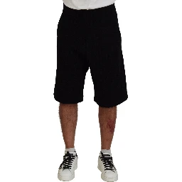 Black Solid Pull On Men Casual Bermuda Shorts
