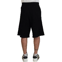 Black Solid Pull On Men Casual Bermuda Shorts