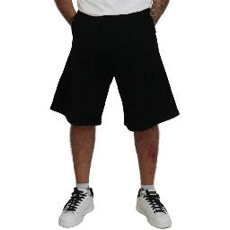 Black Solid Pull On Men Casual Bermuda Shorts