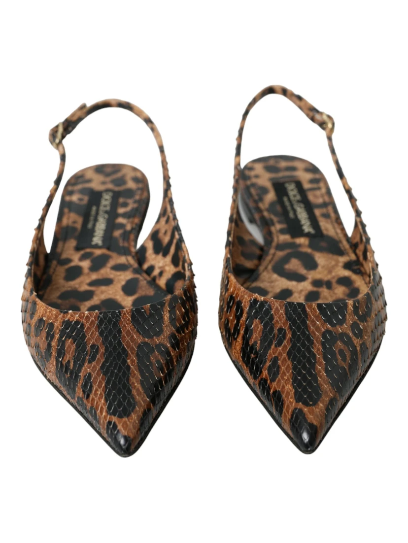 Brown Leopard Exotic Skin Slingback Shoes