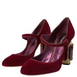 Red Velvet Gold Crystals Heels Mary Jane Shoes