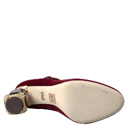 Red Velvet Gold Crystals Heels Mary Jane Shoes