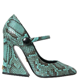 Aqua Python Leather Mary Jane Pumps Shoes