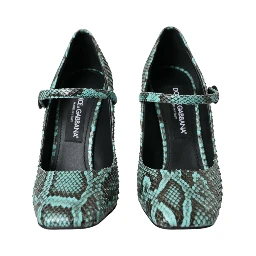 Aqua Python Leather Mary Jane Pumps Shoes
