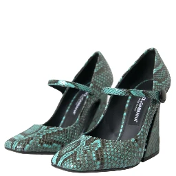 Aqua Python Leather Mary Jane Pumps Shoes