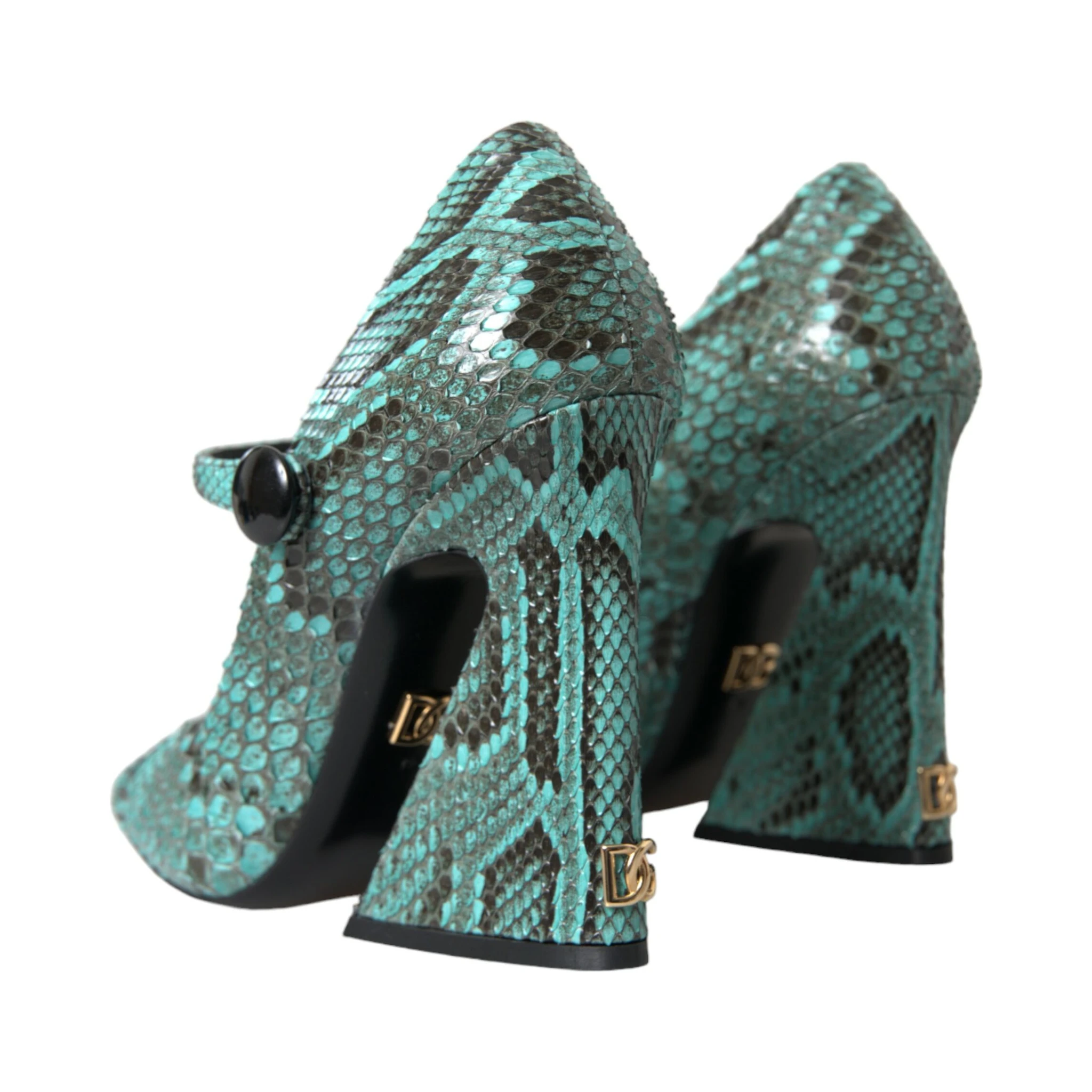 Aqua Python Leather Mary Jane Pumps Shoes