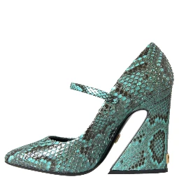 Aqua Python Leather Mary Jane Pumps Shoes